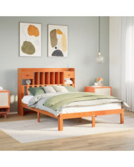 Lit bibliothèque sans matelas cire marron 140x200 cm pin massif | Mobilier & Déco