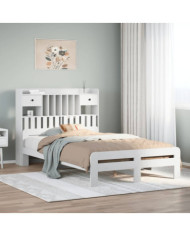 Lit bibliothèque sans matelas blanc 135x190 cm bois pin massif | Mobilier & Déco
