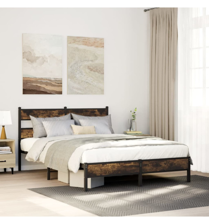 Cadre de lit sans matelas chêne fumé 75x190cm bois d'ingénierie | Mobilier & Déco