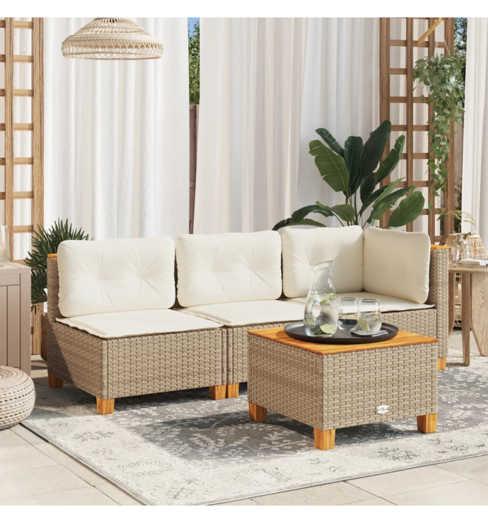 Canapé de jardin sans accoudoirs coussins beige résine tressée | Mobilier & Déco