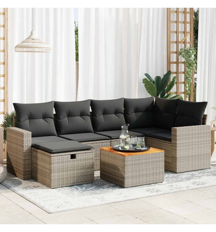 Salon de jardin avec coussins 7 pcs gris résine tressée | Mobilier & Déco