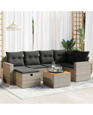 Salon de jardin avec coussins 7 pcs gris résine tressée | Mobilier & Déco