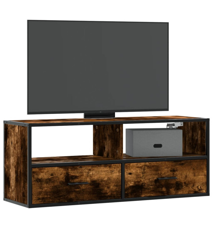 Meuble TV chêne fumé 100x31x39,5 cm bois d'ingénierie et métal | Mobilier & Déco