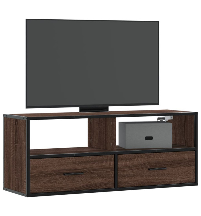 Meuble TV chêne marron 100x31x39,5cm bois d'ingénierie et métal | Mobilier & Déco
