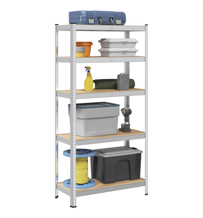 Étagère de rangement 5 niveaux Argenté Acier et bois ingénierie | Mobilier & Déco