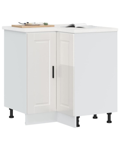 Armoire d'angle de cuisine Porto blanc brillant bois ingénierie | Mobilier & Déco
