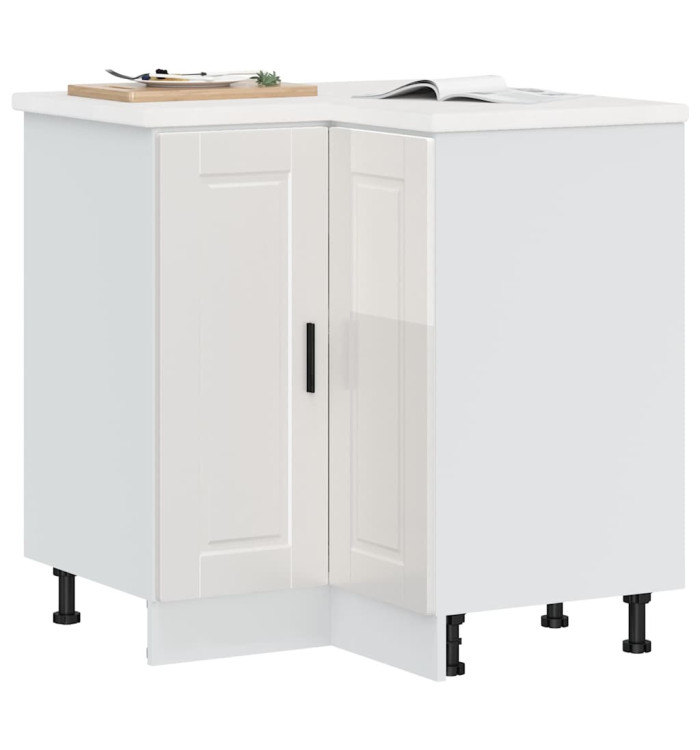 Armoire d'angle de cuisine Porto blanc brillant bois ingénierie | Mobilier & Déco
