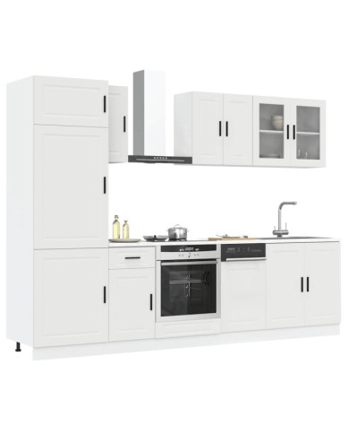 Ensemble d'armoires cuisine 8pcs Kalmar blanc bois d'ingénierie | Mobilier & Déco