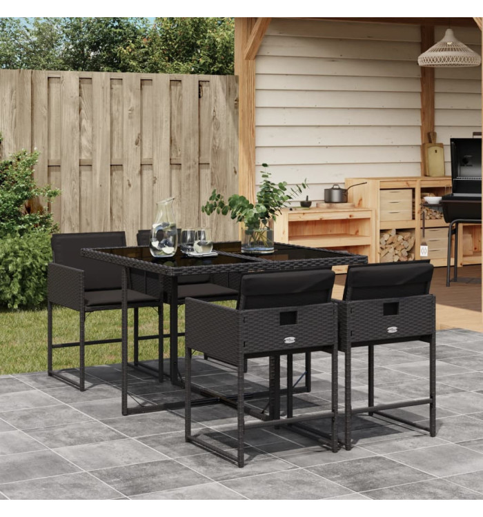 Ensemble à manger de jardin coussins 5pcs Noir Résine tressée | Mobilier & Déco