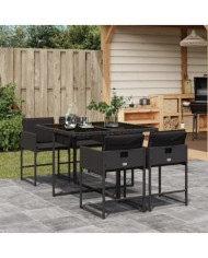 Ensemble à manger de jardin coussins 5pcs Noir Résine tressée | Mobilier & Déco