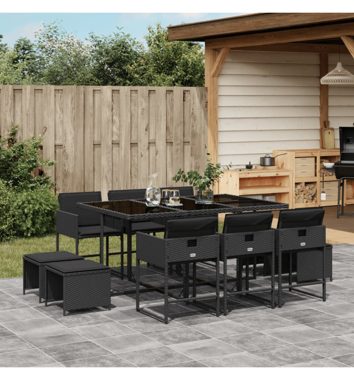 Ensemble à manger de jardin 11 pcs coussins noir résine tressée | Mobilier & Déco