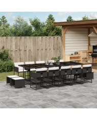 Ensemble à manger de jardin 15 pcs coussins noir résine tressée | Mobilier & Déco