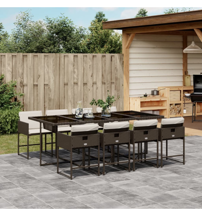 Ensemble à manger de jardin et coussins 9 pcs marron poly rotin | Mobilier & Déco