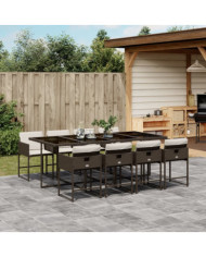 Ensemble à manger de jardin et coussins 9 pcs marron poly rotin | Mobilier & Déco