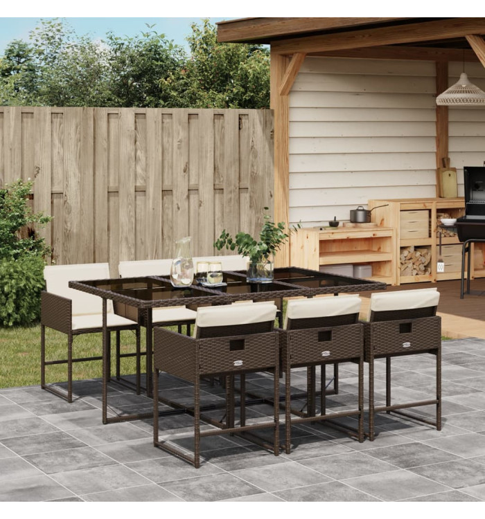 Ensemble à manger de jardin et coussins 7 pcs marron rotin | Mobilier & Déco
