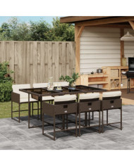 Ensemble à manger de jardin et coussins 7 pcs marron rotin | Mobilier & Déco