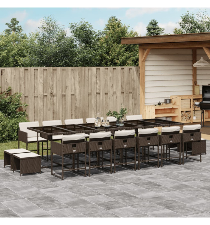 Ensemble à manger de jardin et coussins 17 pcs marron rotin | Mobilier & Déco