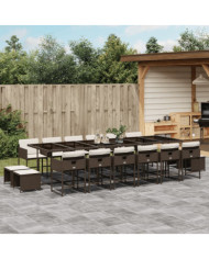 Ensemble à manger de jardin et coussins 17 pcs marron rotin | Mobilier & Déco