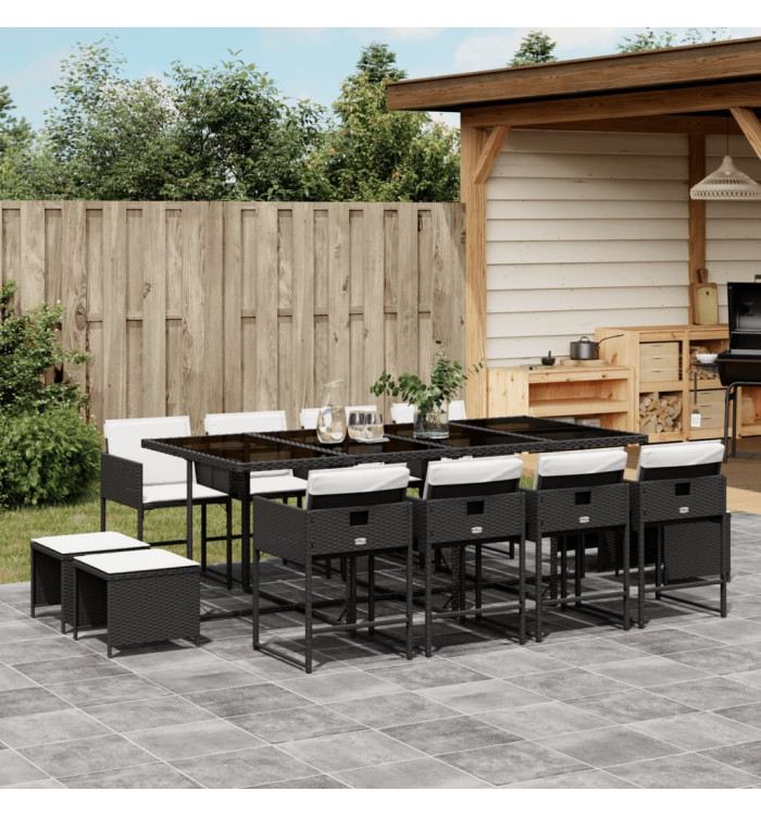 Ensemble à manger de jardin 13 pcs coussins noir résine tressée | Mobilier & Déco