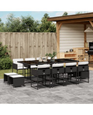 Ensemble à manger de jardin 13 pcs coussins noir résine tressée | Mobilier & Déco