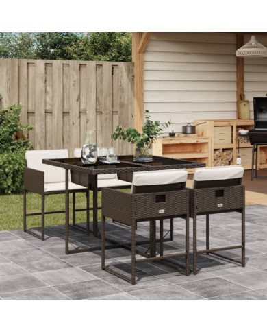Ensemble à manger de jardin 5 pcs et coussins marron poly rotin | Mobilier & Déco