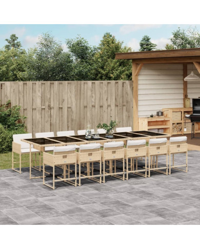 Ensemble à manger de jardin et coussins 13 pcs beige | Mobilier & Déco