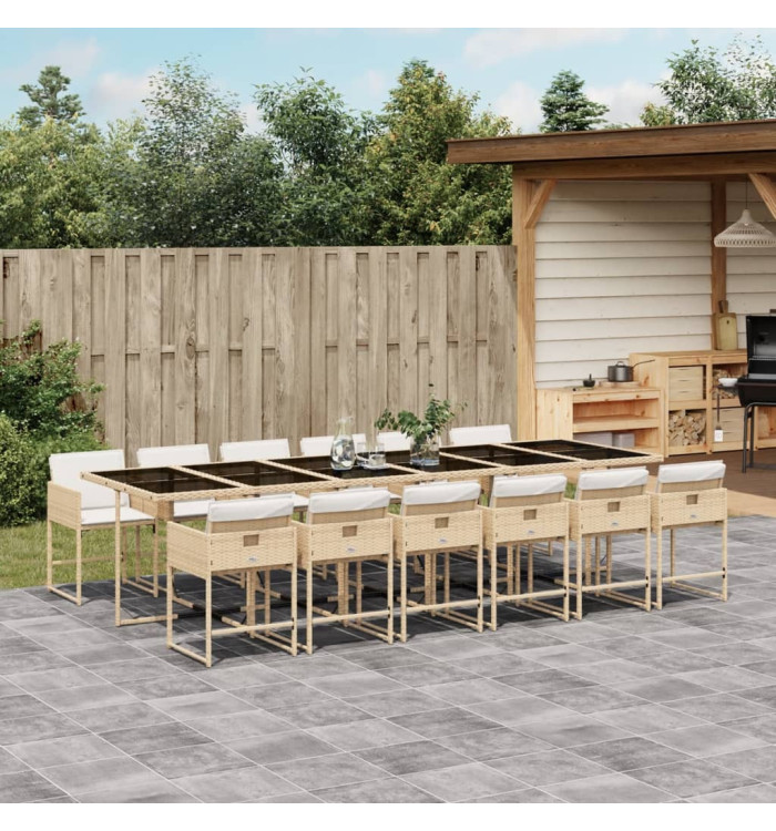 Ensemble à manger de jardin et coussins 13 pcs beige | Mobilier & Déco
