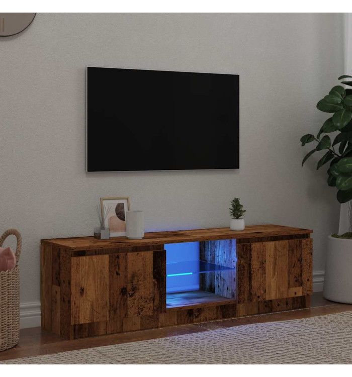 Meuble TV avec lumières LED vieux bois bois d'ingénierie | Mobilier & Déco