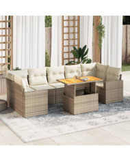 Salon de jardin avec coussins 8 pcs beige résine tressée | Mobilier & Déco