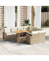 Salon de jardin avec coussins 9 pcs beige résine tressée | Mobilier & Déco