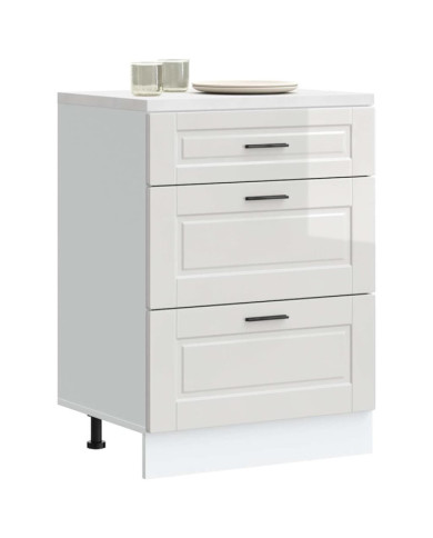 Armoire de cuisine Porto blanc brillant bois ingénierie | Mobilier & Déco