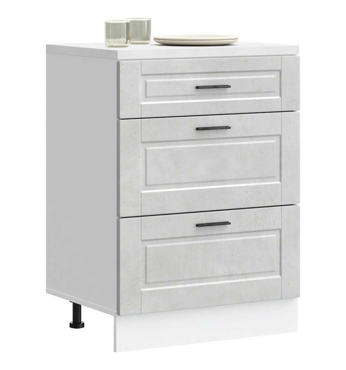 Armoire de cuisine Porto gris béton bois d'ingénierie | Mobilier & Déco