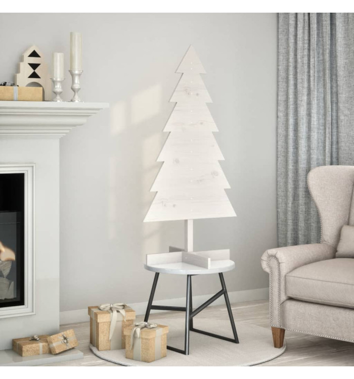 Arbre de Noël en bois pour décoration blanc 120 cm pin massif | Mobilier & Déco