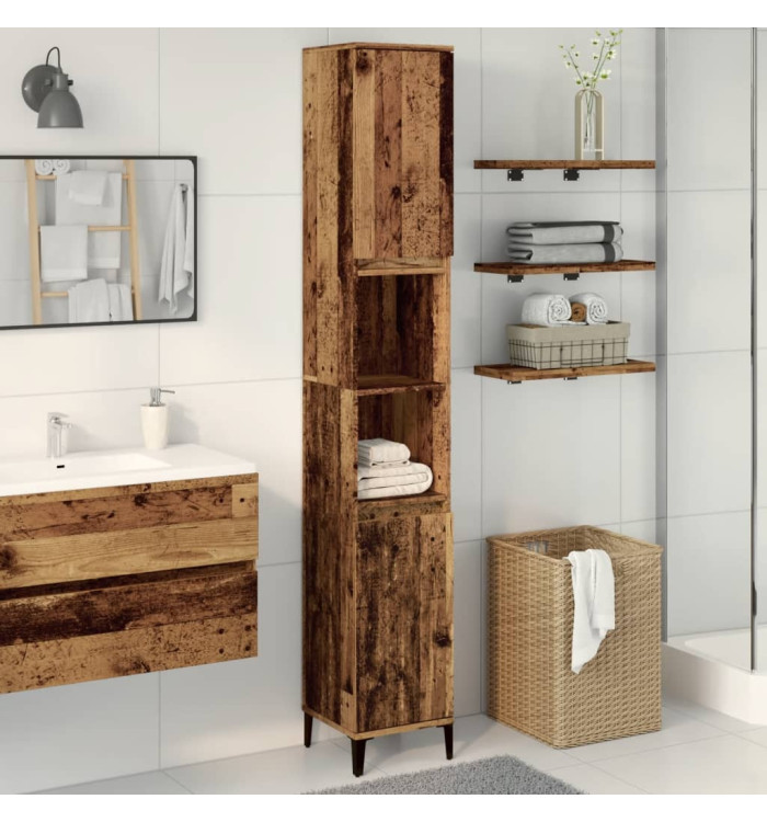 Armoire de salle de bain vieux bois 30x30x190cm bois ingénierie | Mobilier & Déco