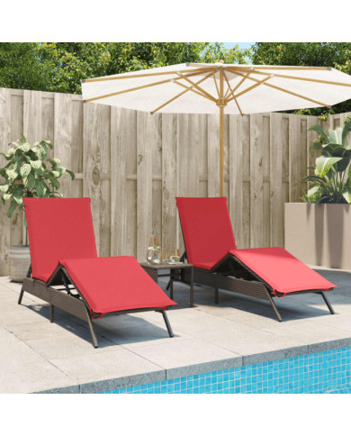 Chaises longues lot de 2 avec table marron résine tressée | Mobilier & Déco