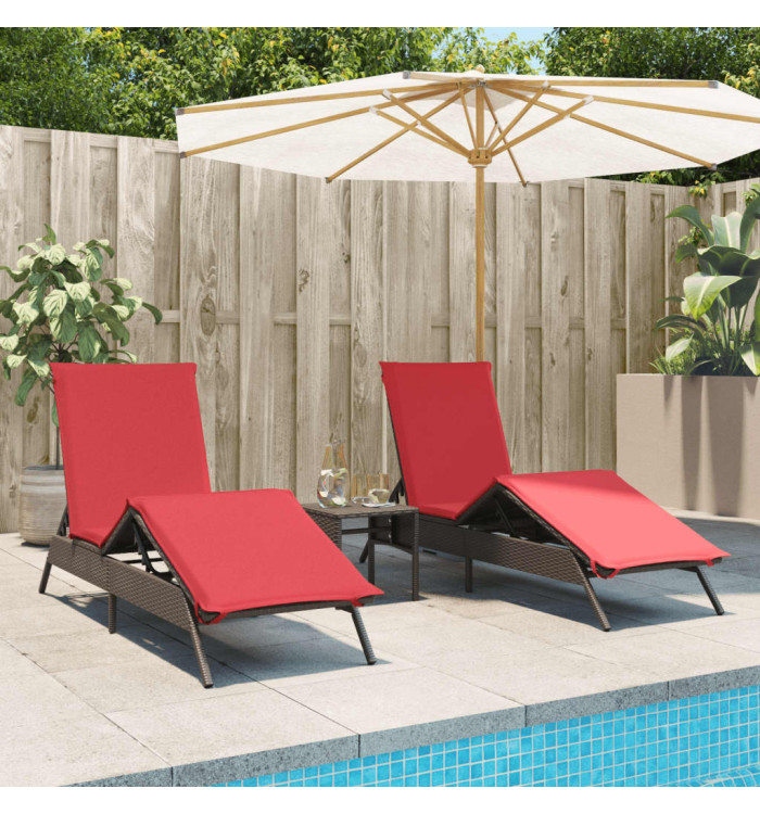 Chaises longues lot de 2 avec table marron résine tressée | Mobilier & Déco