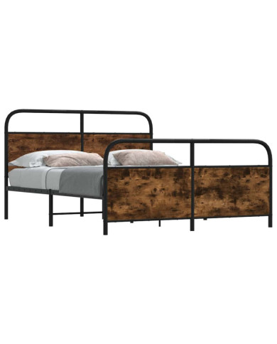 Cadre de lit en métal sans matelas chêne fumé 160x200 cm | Mobilier & Déco