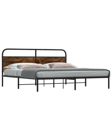 Cadre de lit en métal sans matelas chêne fumé 183x213 cm | Mobilier & Déco