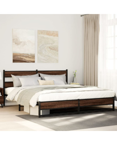 Cadre de lit en métal sans matelas chêne marron 193x203 cm | Mobilier & Déco