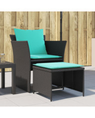 Chaise de jardin avec tabouret noir résine tressée | Mobilier & Déco