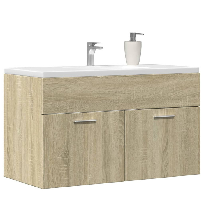 Armoire lavabo de salle de bain chêne sonoma bois d'ingénierie | Mobilier & Déco