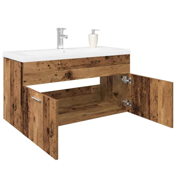 Meuble avec vasque intégrée vieux bois bois d'ingénierie | Mobilier & Déco