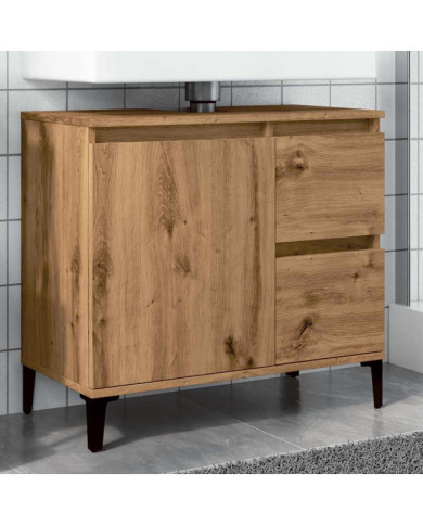 Armoire lavabo chêne artisanal 65x33x60 cm bois d'ingénierie | Mobilier & Déco
