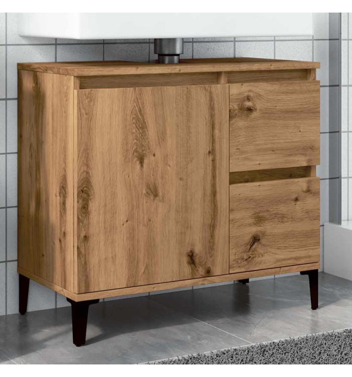 Armoire lavabo chêne artisanal 65x33x60 cm bois d'ingénierie | Mobilier & Déco