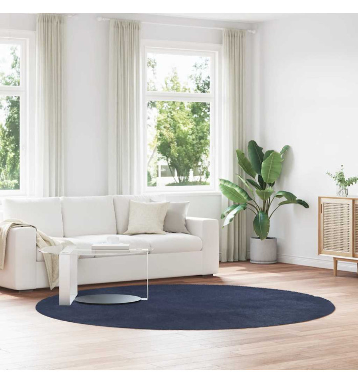 Tapis shaggy à poils longs NAVARRA bleu marine 240x240 cm | Mobilier & Déco