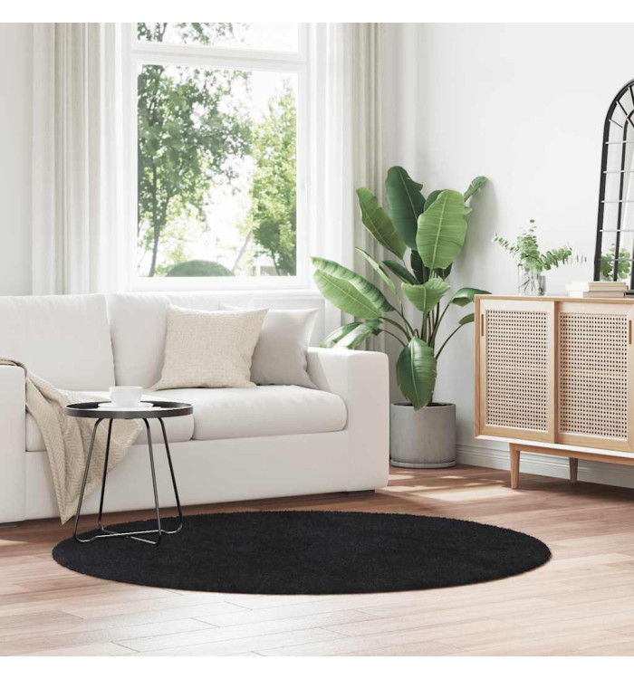Tapis shaggy à poils longs NAVARRA noir 160x160 cm polyester | Mobilier & Déco