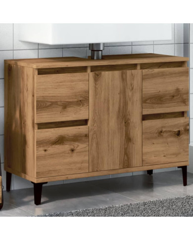 Armoire d'évier chêne artisanal 80x33x60 cm bois d'ingénierie | Mobilier & Déco