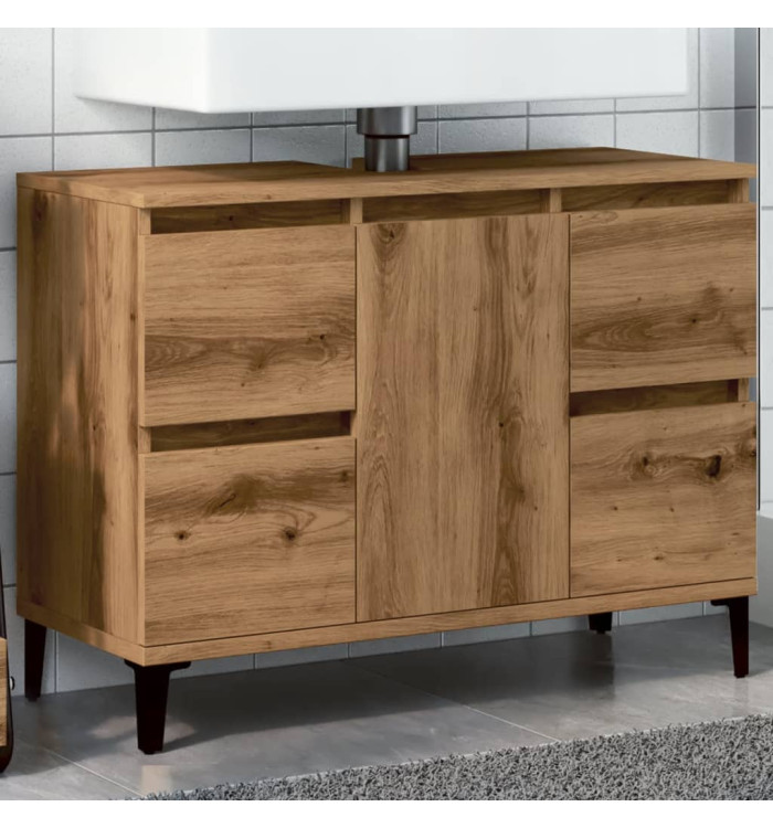 Armoire d'évier chêne artisanal 80x33x60 cm bois d'ingénierie | Mobilier & Déco