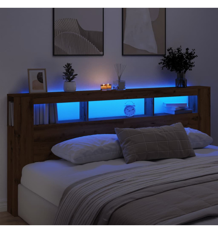Tête de lit à LED chêne artisanal 220x18,5x103,5 cm | Mobilier & Déco