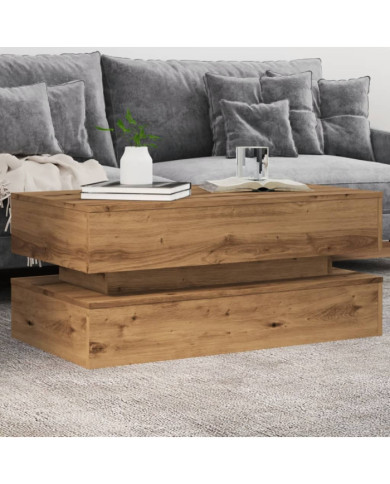 Table basse avec lumières LED chêne artisanal 90x50x40 cm | Mobilier & Déco